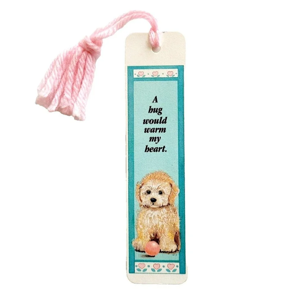 Vintage 80s Puppy Hug Bookmark Maltipoo Cavapoo tan, 1986 Antioch Sunshine H-926
